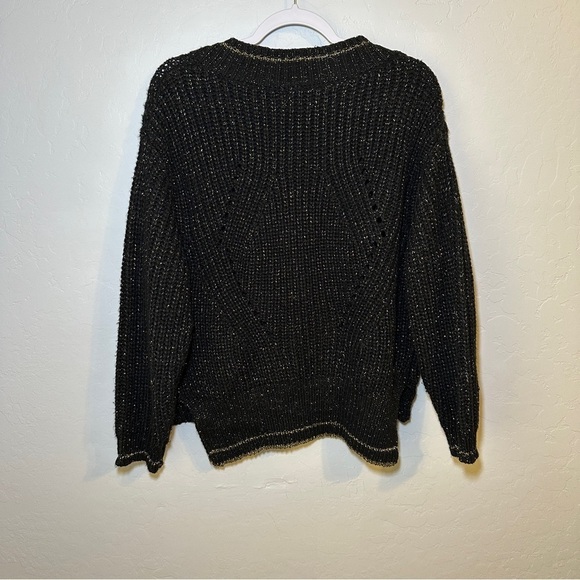 John + Jenn‎ Black & Gold Chunky Knit V-Neck Oversize Sweater Size Small - Picture 4 of 6